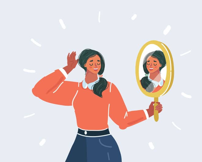 Illustration of a lady watching herself in a mirror