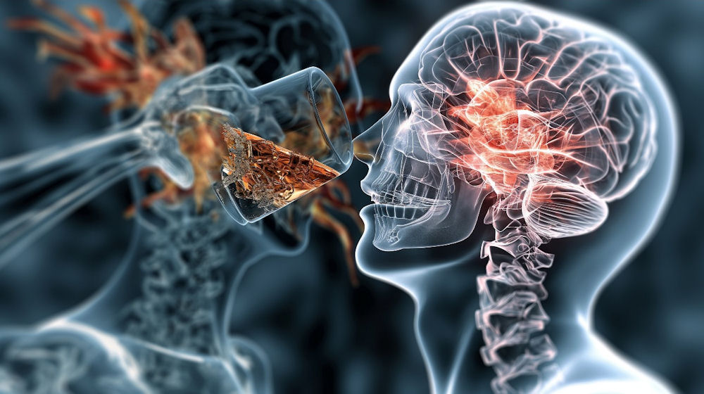 Digital brain illustration showing effects of alcohol